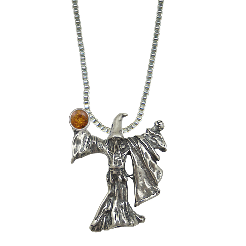 Sterling Silver Wizard of Mystery Charm With Amber Magic Orb